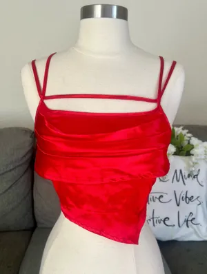 Red Satin Asymmetrical Cami Top Size XS thumbnail 1