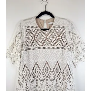 Hunter Bell Womens Top White Crochet Lace Overlay 3/4 Sleeve Blouse Size 4 thumbnail 8