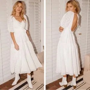 Lulu's Hello Sweetheart White Puff Sleeve Tiered Midi Dress Size Medium NWT thumbnail 2