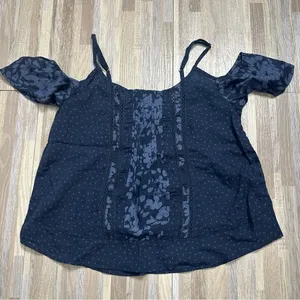 Abercrombie & Fitch Navy Blue Floral Cold Shoulder Boho Top Size XS thumbnail 1