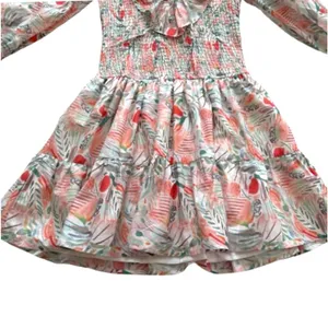 Vestique Sammie Dress Peach Green Floral Smocked Deep V-Neck Mini Small NEW thumbnail 11