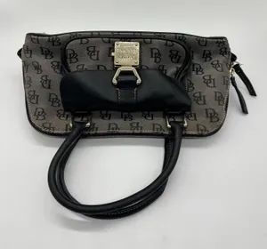 Dooney & Bourke Satchel Bag Womens Medium Gray Logo Canvas Leather Zip Purse thumbnail 1