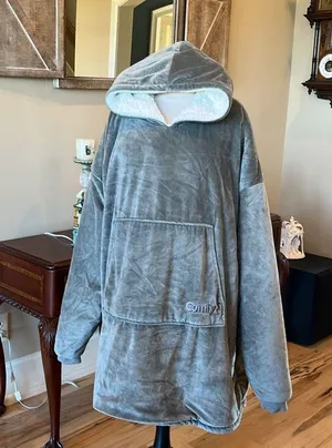 The Comfy Snuggie Pullover Blanket Gray Velvety Sherpa Robe Womens XS S M L XL thumbnail 7