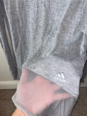adidas Heather Gray Long-Sleeve Scoop Neck Top with Sheer Hem thumbnail 3
