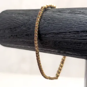 Dainty Gold Tone with Brown Gems Stretch Bracelet thumbnail 2