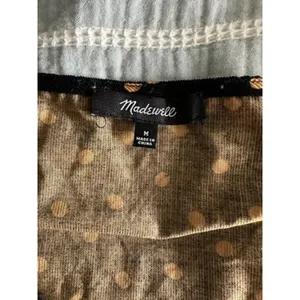 Madewell Corduroy Puff Sleeve Black Brown Polka Dot Faux Wrap V-Neck Top Medium thumbnail 5