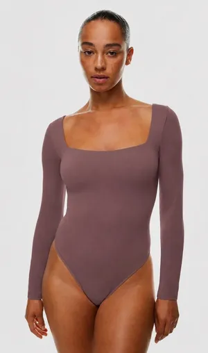 Aritzia Babaton Contour Squareneck Long Sleeve Bodysuit Brown XL 73936 thumbnail 1