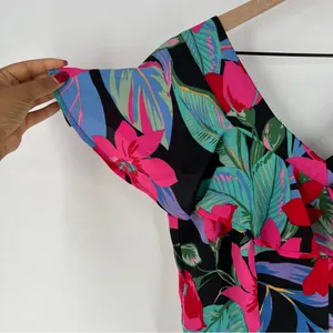 Cupio Tropical Floral Print Chiffon Ruffle Flutter‎ Sleeve V Neck Jumpsuit thumbnail 4