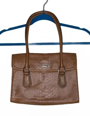 Liz Claiborne Brown Faux Leather Reptile Print Expanding Purse Bag thumbnail 1