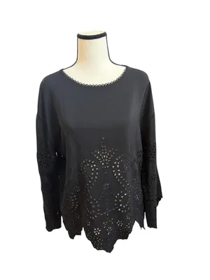 Ulla Johnson Black Eyelet Althea Cutwork Blouse 100% silk size 4 thumbnail 3