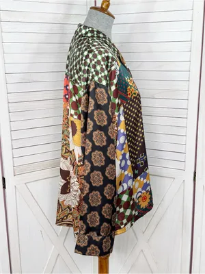 Urban‎ Outfitters Retro Multi Print Patchwork Satin Oversized Shirt Small thumbnail 3