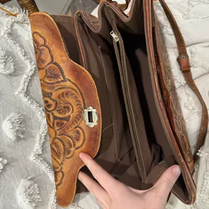 Vintage Beautiful Floral Hand Tooled Leather Bag- Made in Mexico thumbnail 6
