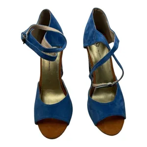 June Ambrose blue floral double tie heels size 8 thumbnail 3