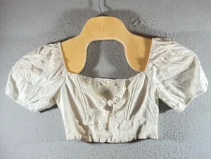 1059 | Altar'd State Linen Blend Puff‎ Sleeve Tie Front Crop Top White Womens L thumbnail 1