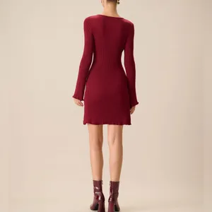 Rihoas Women's Red Bell Sleeve Bodycon Sweater Dress thumbnail 5