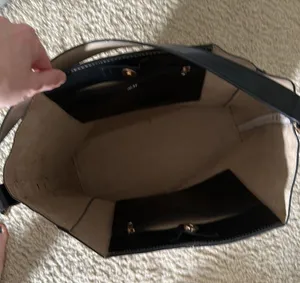 Great condition faux suede and faux leather, H&M shoulder bag, tan and black thumbnail 3