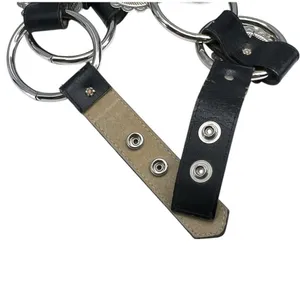 M western-style belt silver conchos black leather straps ring hardware women's thumbnail 3