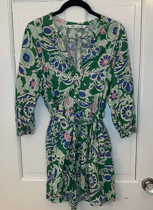 Zara Multicolor Floral Long‎ Sleeve Dress size S EUC thumbnail 1