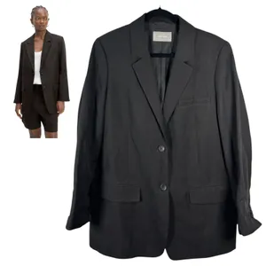 Everlane The Oversized Blazer Linen Black Women's Size 14 thumbnail 2