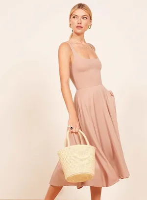 Reformation Rou Knit Dress Midi Blush Pink Size XS thumbnail 1