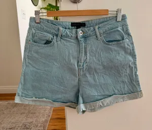 guess los angeles high waisted cuffed blue denim shorts size 30 thumbnail 1