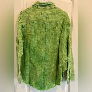 NWT Washing Wrinkled Green Gauze Button Down Shirt Size M thumbnail 6