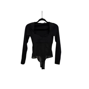 ASOS DESIGN Corset Style Sweetheart Neck Mesh Bodysuit Black Size 4 thumbnail 2