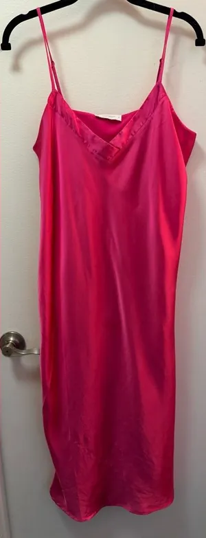 Lucky Brand Pink Silk Slip Dress | Feminine Midi Dress thumbnail 1
