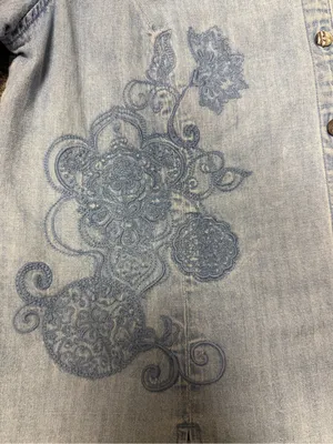 Vintage Y2K Denim Embroidered Button Front Top Cottagecore Boho Western XL thumbnail 9