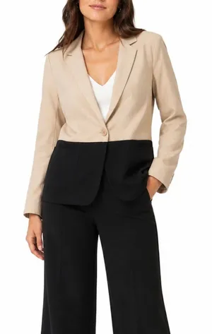 H&M Divided Beige Black Colorblock Blazer Jacket Size 2 XS Minimalist Classic thumbnail 1
