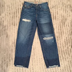 Ariat Real Denim High Rise‎ Straight Leg Distressed Patchwork Jeans Blue 25R thumbnail 2