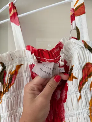 White Closet Elements White Floral Smocked Maxi Dress with Red Blooms thumbnail 3
