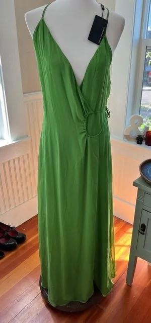Paula Hermanny Green Wrap Maxi Dress Ring Detail NWT Size 0 thumbnail 1