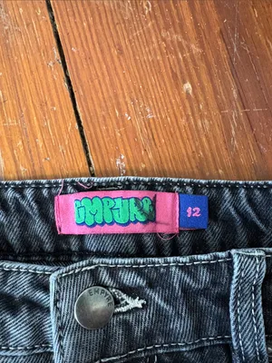 Vintage Y2K Empyre Washed Black Straight Leg Cargo‎ Jeans Zipper Knees Size 12 thumbnail 2