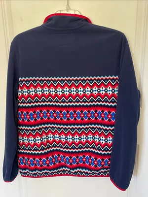 Lands End Snapneck Heritage Fleece Pullover Large Fair Isle Geometric thumbnail 4