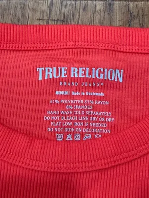 True Religion NWOT Red Ribbed Crystal Design Tshirt size Medium thumbnail 4