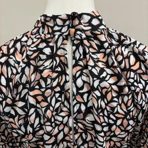 Evereve‎ Penny XS Mock Neck Puff Sleeve Leaf Print Blouse Black Pink Preppy Work thumbnail 8