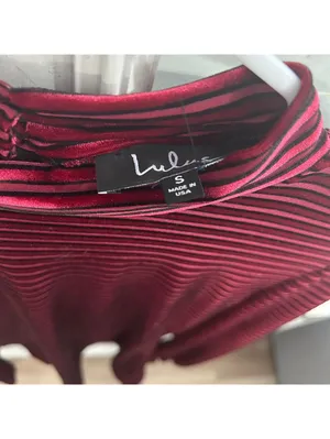 Lulus Velvet Stripe Mock Neck Mini Dress Women's S Burgundy Balloon Sleeves thumbnail 4