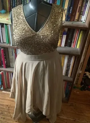 Venus gold sequin handkerchief hem layered 10 sleeveless dress thumbnail 1