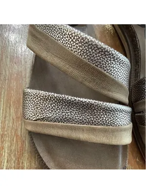 OTBT Souvenir Metallic Leather Ankle Wrap Sandals Silver Taupe Zip 7.5 Gladiator thumbnail 11