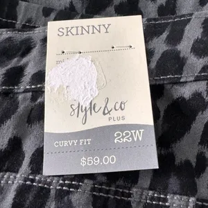 Style & Co SZ 22W Curvy Skinny Jeans Leopard Print Mid-Rise Stretch Gray Black thumbnail 7