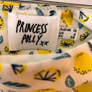 Princess Polly Mini Skirt Lemon Novelty Print Slit Satin White Yellow 6 thumbnail 3