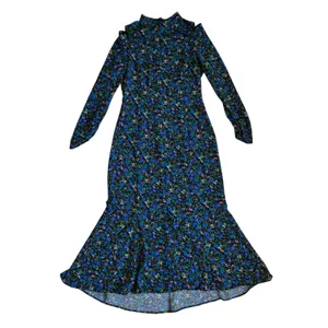 Zara Womens Blue Floral Cold Shoulder Mock Neck‎ Long Sleeve Midi Dress Large thumbnail 6