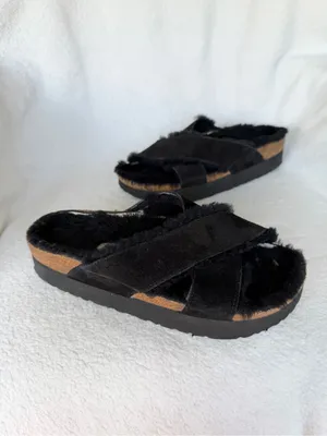 PAPILLIO By BIRKENSTOCK Women's Daytona Platform Black Shearling Sandal Sz 38 thumbnail 3