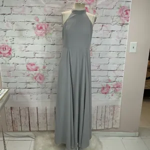 Fame and partners halter mock neck medium gray gown thumbnail 3