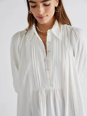 FREE PEOPLE Love Me Truly White Cotton Long Sleeve Tunic Top Mini Dress thumbnail 3