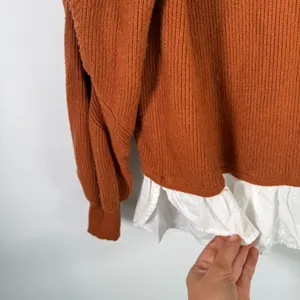 Maeve Anthropologie Textured Twofer Peter Pan Collared Sweater Orange Womens LP thumbnail 4