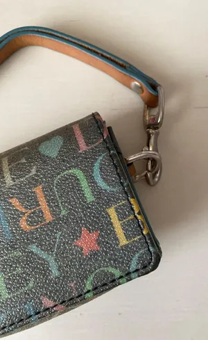 Vintage Y2K Dooney and Bourke black leather rainbow monogrammed wristlet thumbnail 3
