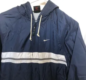 Vintage Nike woman’s size large 12-14 navy and white lined 1/4 zip windbreaker thumbnail 2