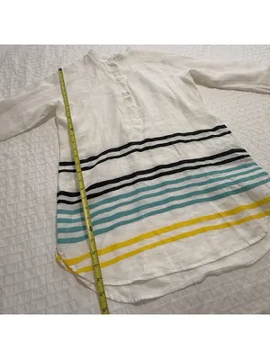Lauren Ralph Lauren Linen Striped Henley Tunic Blouse White Nautical Sz M Medium thumbnail 2